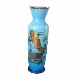 Koi Fish Blue & Gold Small Glass Vase